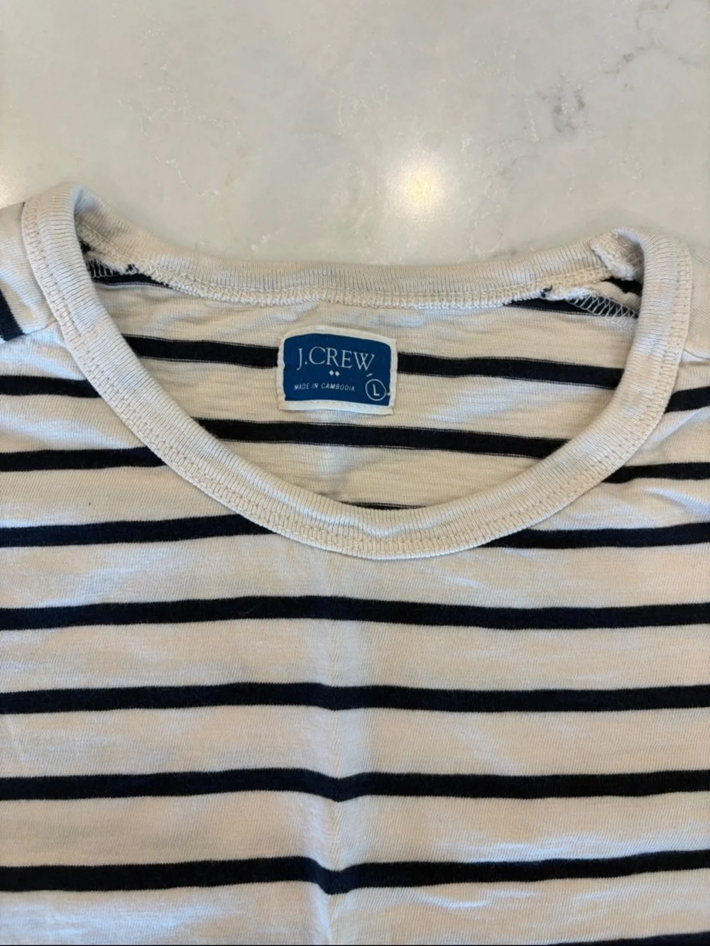 J. Crew Navy and White Striped Crew Neck Tee